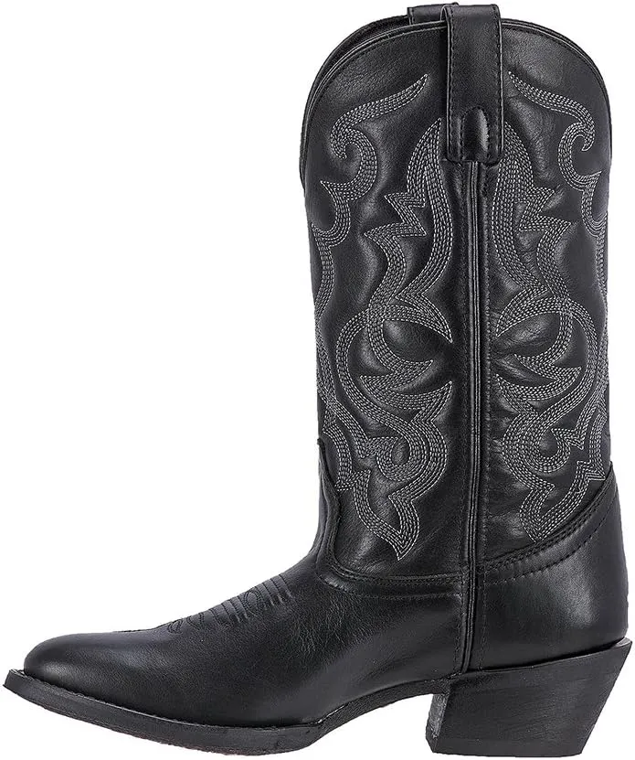 Laredo Womens Maddie Embroidered Round Toe Casual Boots Mid Calf Low Heel 1-2" - Black