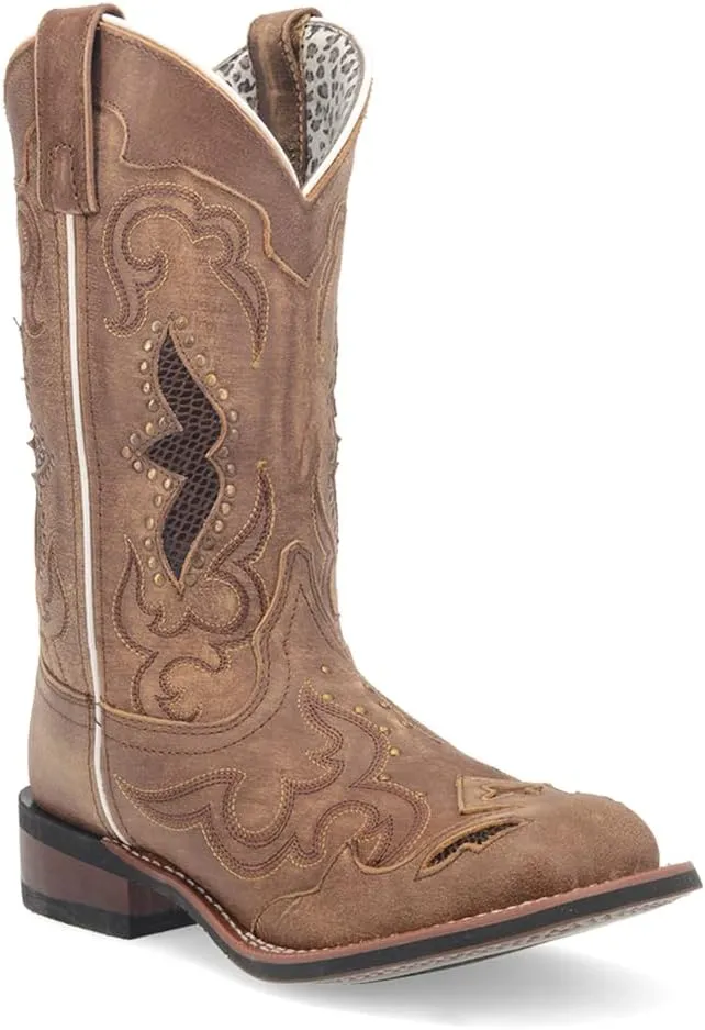 Laredo Womens Maddie Embroidered Round Toe Casual Boots Mid Calf Low Heel 1-2" - Black