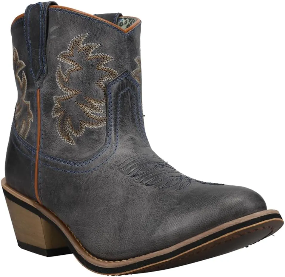 Laredo Womens Sapphrye Embroidered Round Toe Casual Boots Mid Calf Low Heel 1-2" - Blue