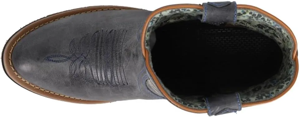Laredo Womens Sapphrye Embroidered Round Toe Casual Boots Mid Calf Low Heel 1-2" - Blue