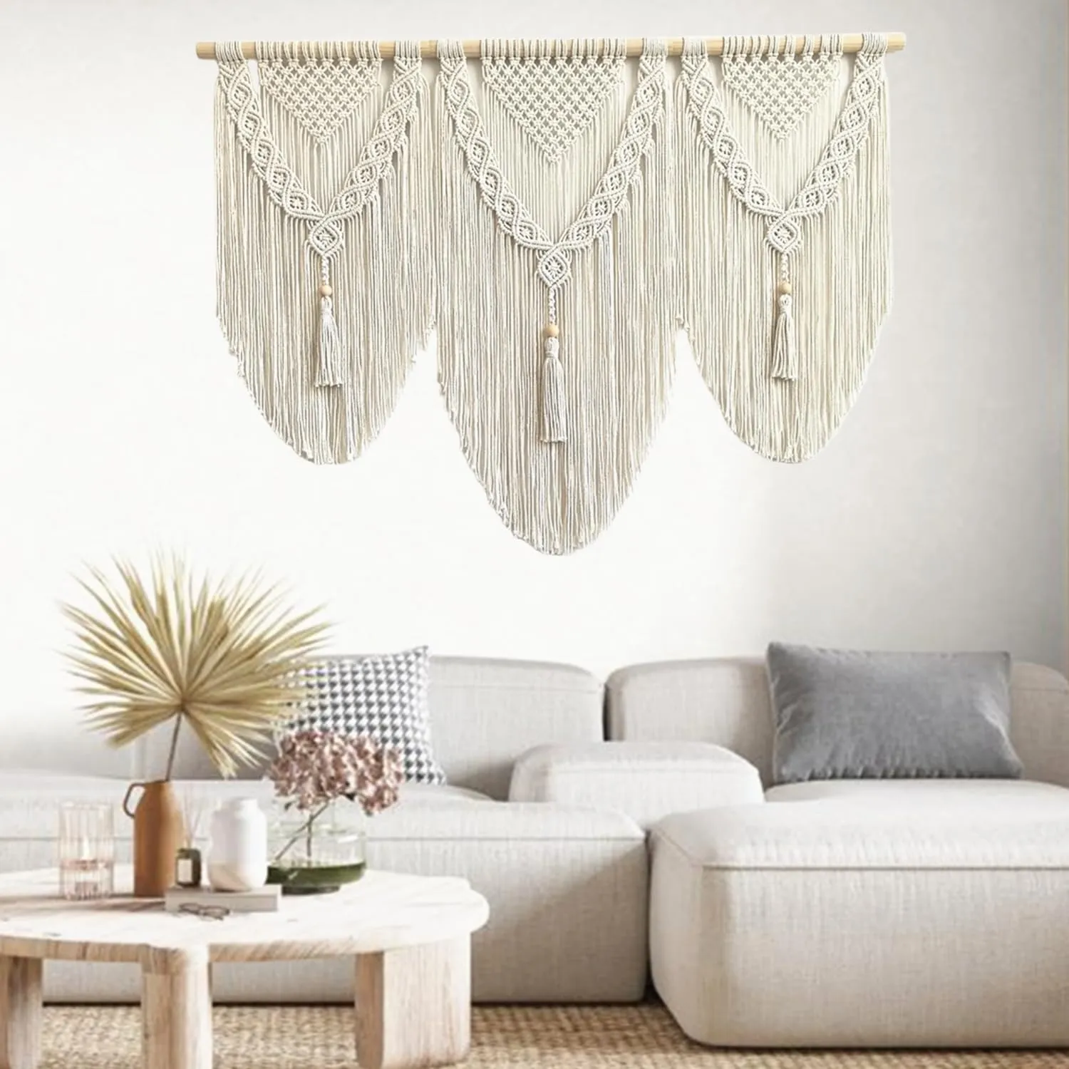 Large Macrame Wall Hanging - Boho Tapestry Macrame Wall Decor Art- Chic Bohemian Handmade Woven Tapestry Home Decoration for Bedroom Living Room Apartment Dorm Gallery - 43"x32" (Tassels)
