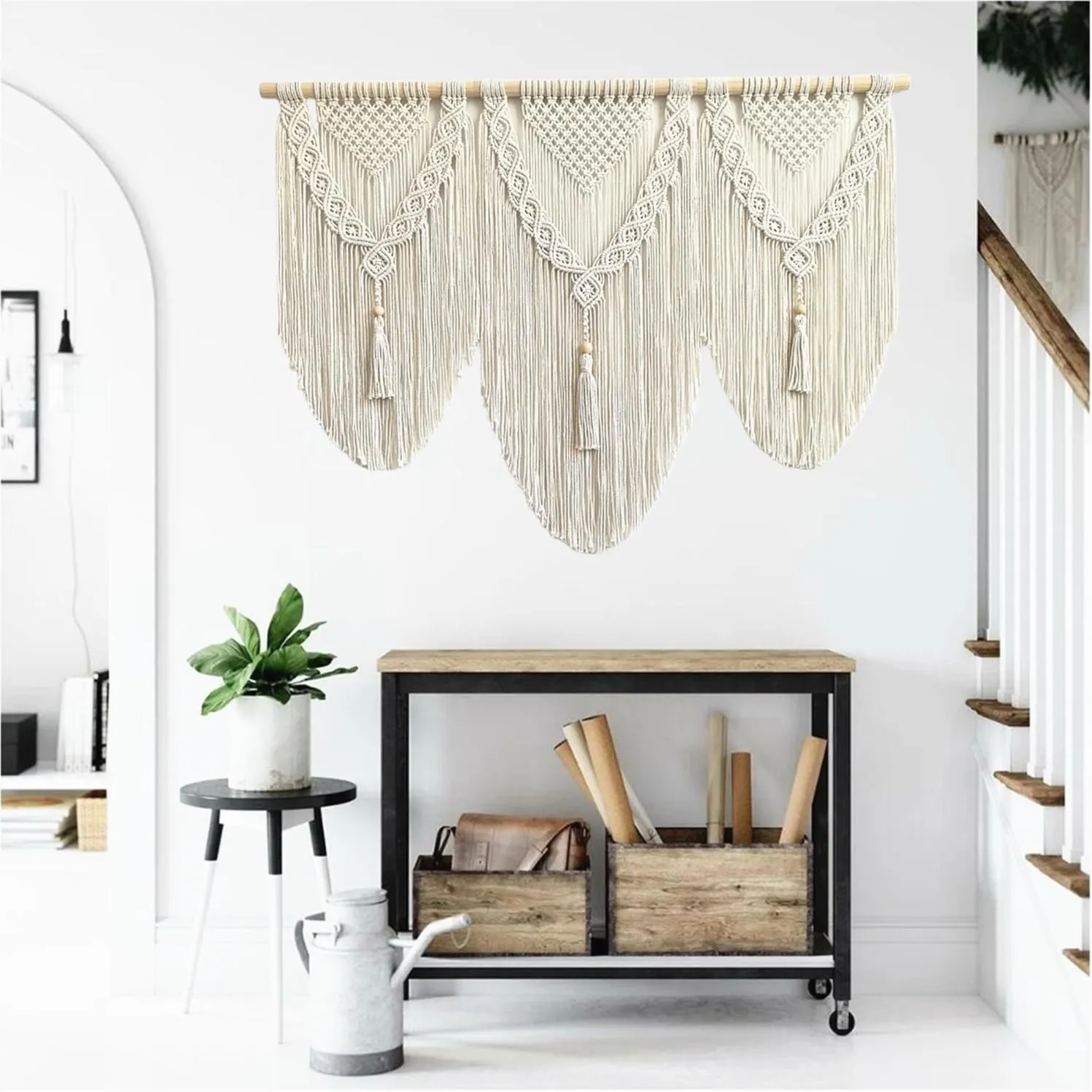 Large Macrame Wall Hanging - Boho Tapestry Macrame Wall Decor Art- Chic Bohemian Handmade Woven Tapestry Home Decoration for Bedroom Living Room Apartment Dorm Gallery - 43"x32" (Tassels)