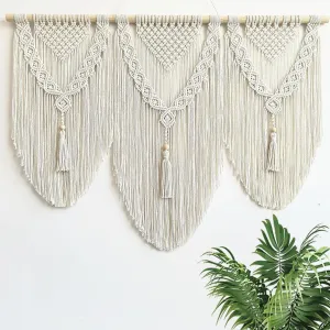 Large Macrame Wall Hanging - Boho Tapestry Macrame Wall Decor Art- Chic Bohemian Handmade Woven Tapestry Home Decoration for Bedroom Living Room Apartment Dorm Gallery - 43"x32" (Tassels)
