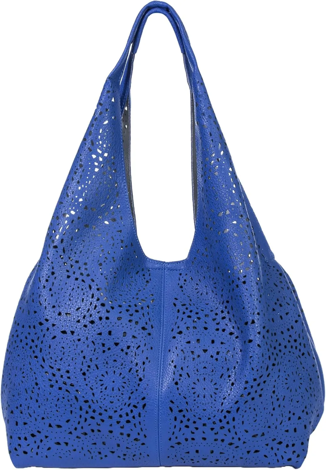 Laser Cut Faux Leather Shoulder Bag for Women – Large Summer Slouch Hobo Tote with Makeup Pouch – Lightweight – Desi