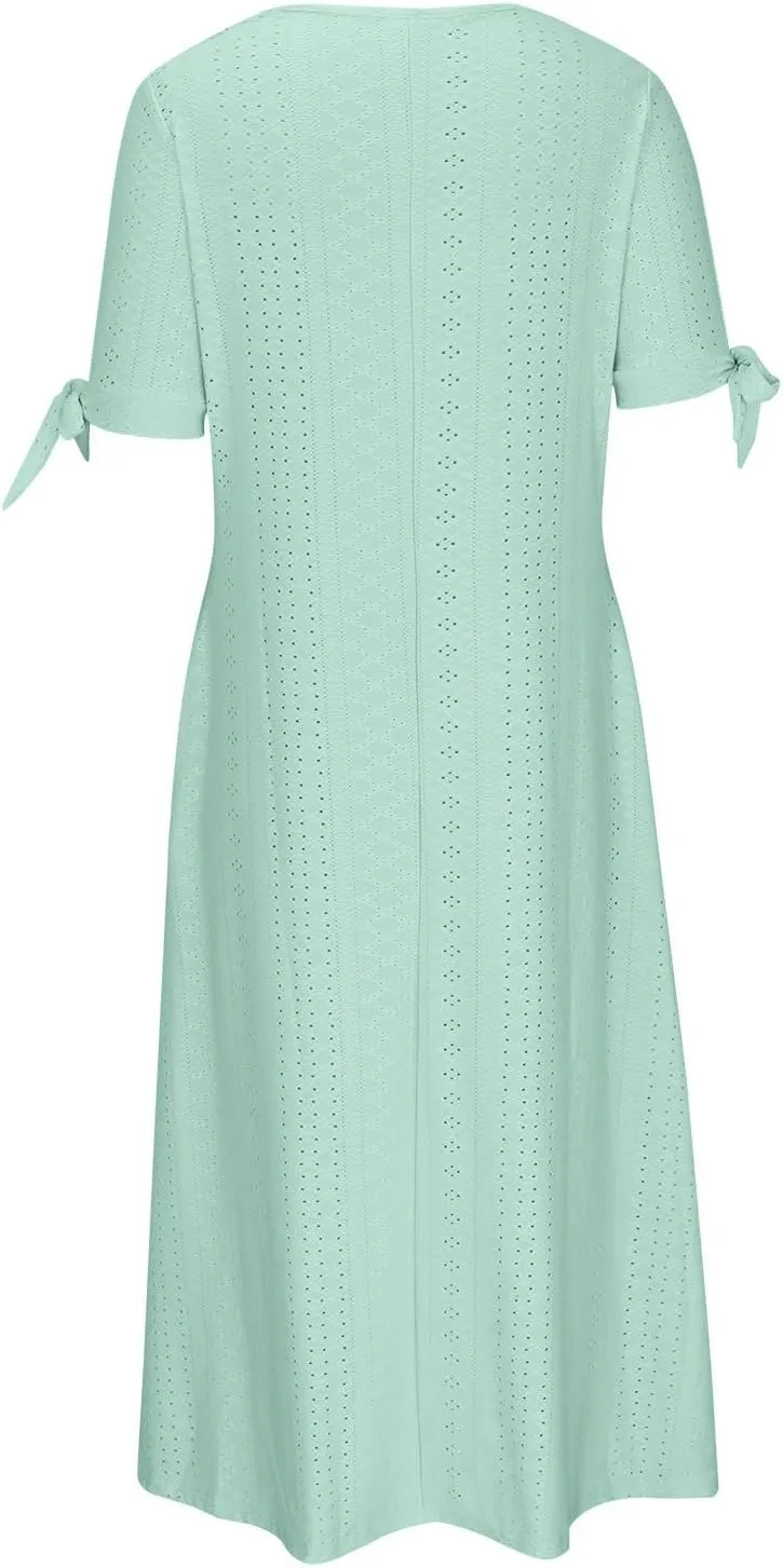 Lastesso Sundresses for Women 2025 Trendy Button Down Neck Short Sleeve Dresses with Pockets Lightweight Vacation Dresses
