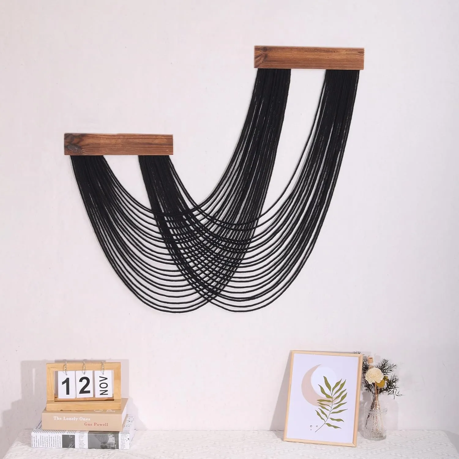 LB Macrame Wall Hanging Large, Black Boho Macrame Tapestry Wall Decor Handmade Woven Chic Bohemian Macrame Wall Art Decor for Bedroom Living Room Office Bathroom Nursery