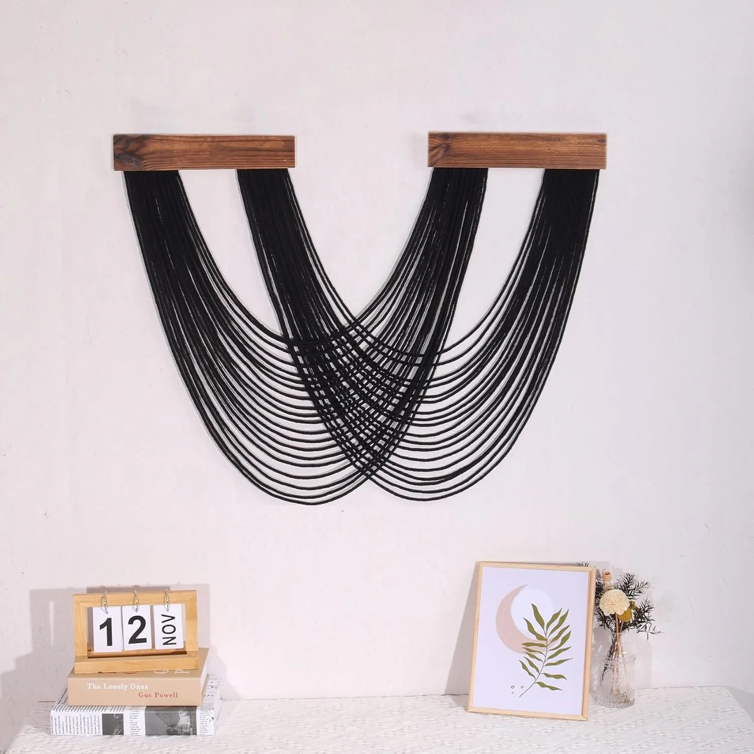 LB Macrame Wall Hanging Large, Black Boho Macrame Tapestry Wall Decor Handmade Woven Chic Bohemian Macrame Wall Art Decor for Bedroom Living Room Office Bathroom Nursery