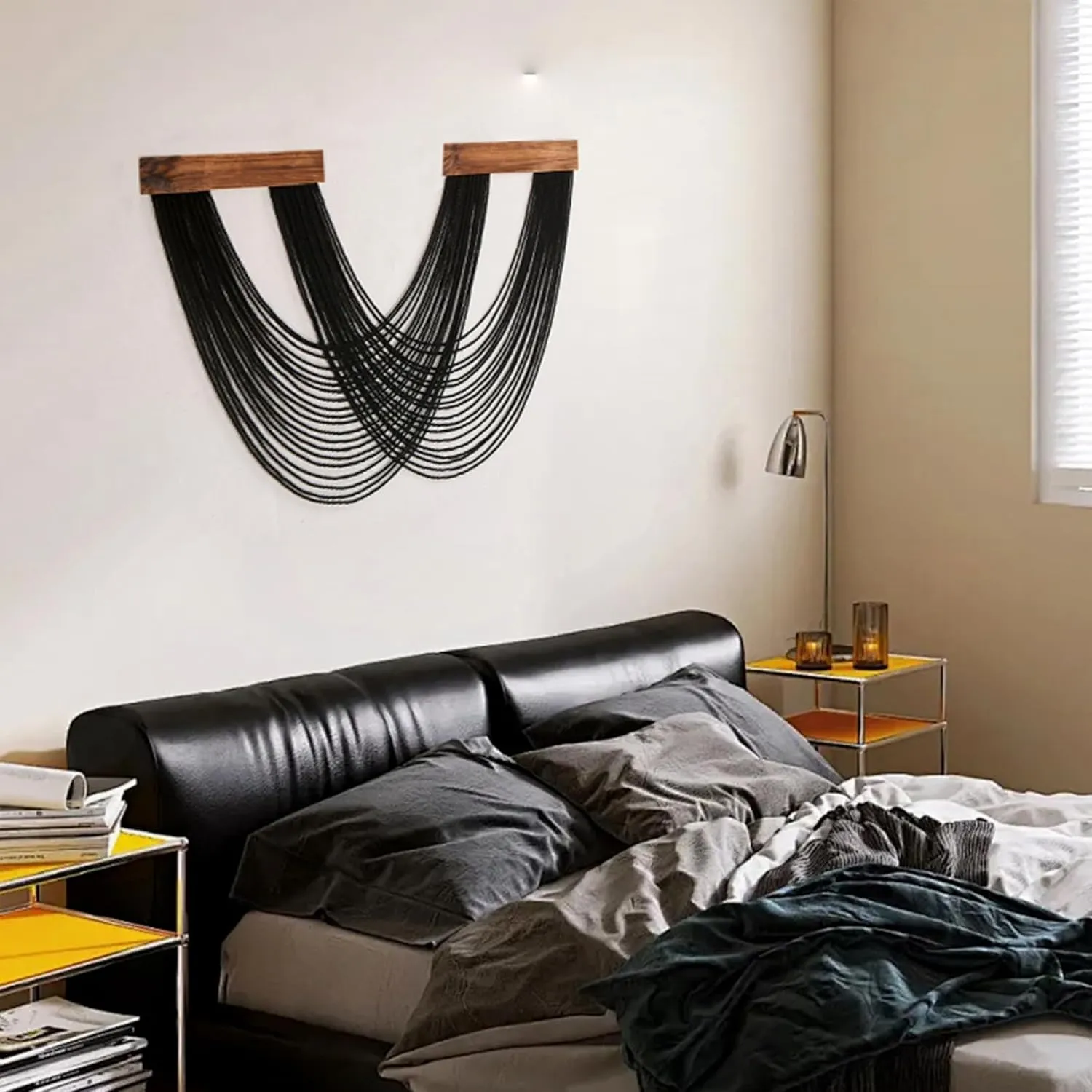LB Macrame Wall Hanging Large, Black Boho Macrame Tapestry Wall Decor Handmade Woven Chic Bohemian Macrame Wall Art Decor for Bedroom Living Room Office Bathroom Nursery