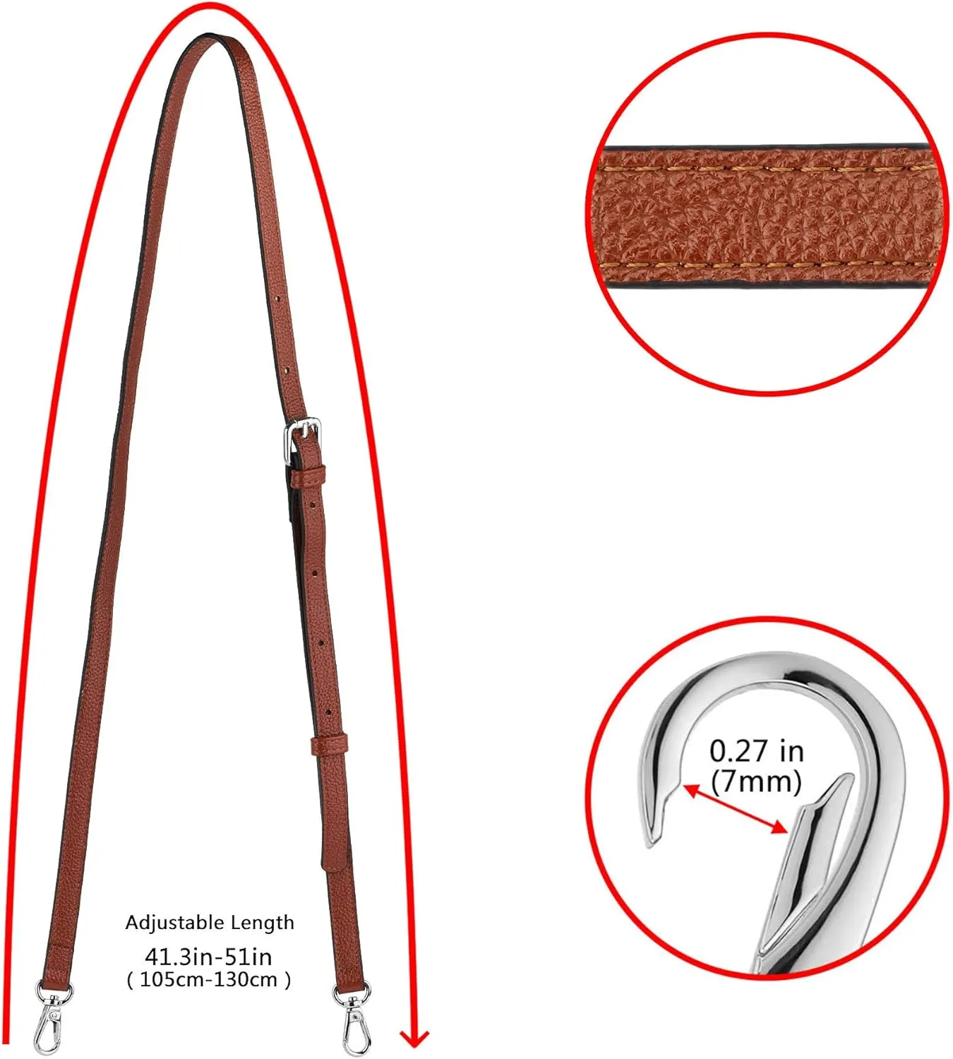 Leather Adjustable Replacement Strap Shoulder Bag Cross Body Bag Purse Handbag For Women, 43-51 Inch