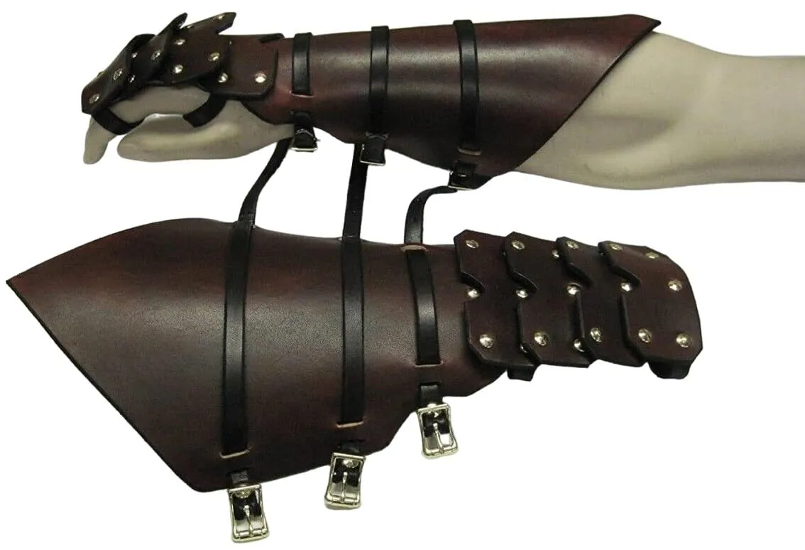 leather arm guards Leather forearm bracers Leather archer gauntlets Medieval leather armor Brown leather armor LARP armor Cosplay armor Renaissance fair armor SCA armor