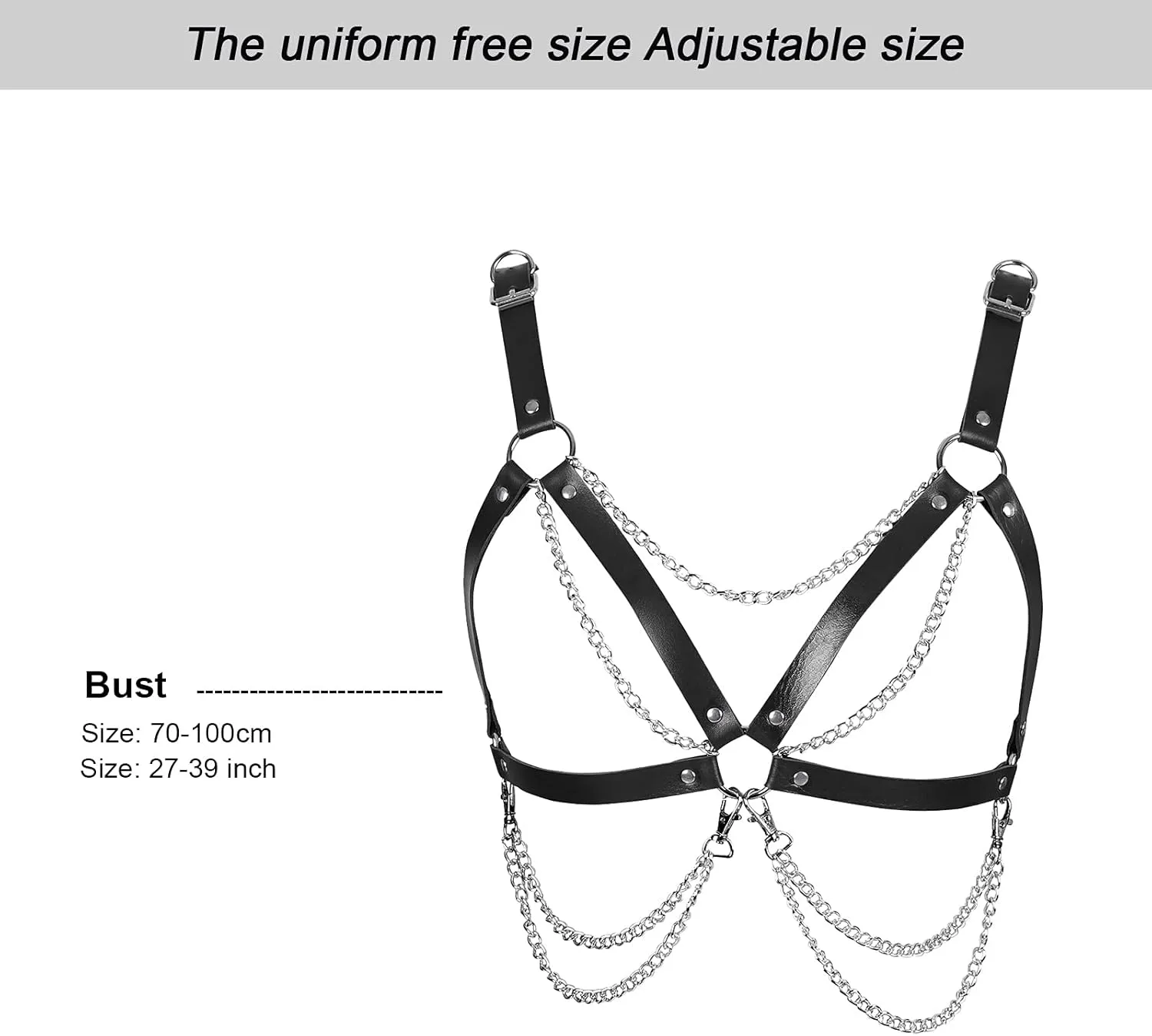 Leather Body Harness Bra for Women Punk Goth Tops Cage Strap Adjust Plus Size Festival Rave Costume