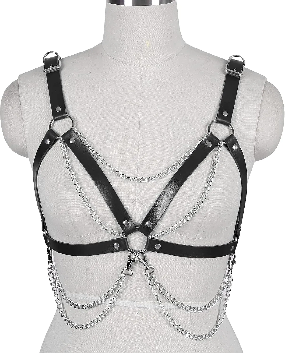 Leather Body Harness Bra for Women Punk Goth Tops Cage Strap Adjust Plus Size Festival Rave Costume