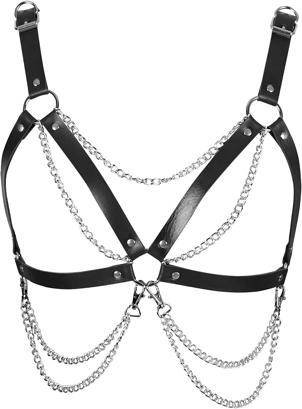 Leather Body Harness Bra for Women Punk Goth Tops Cage Strap Adjust Plus Size Festival Rave Costume