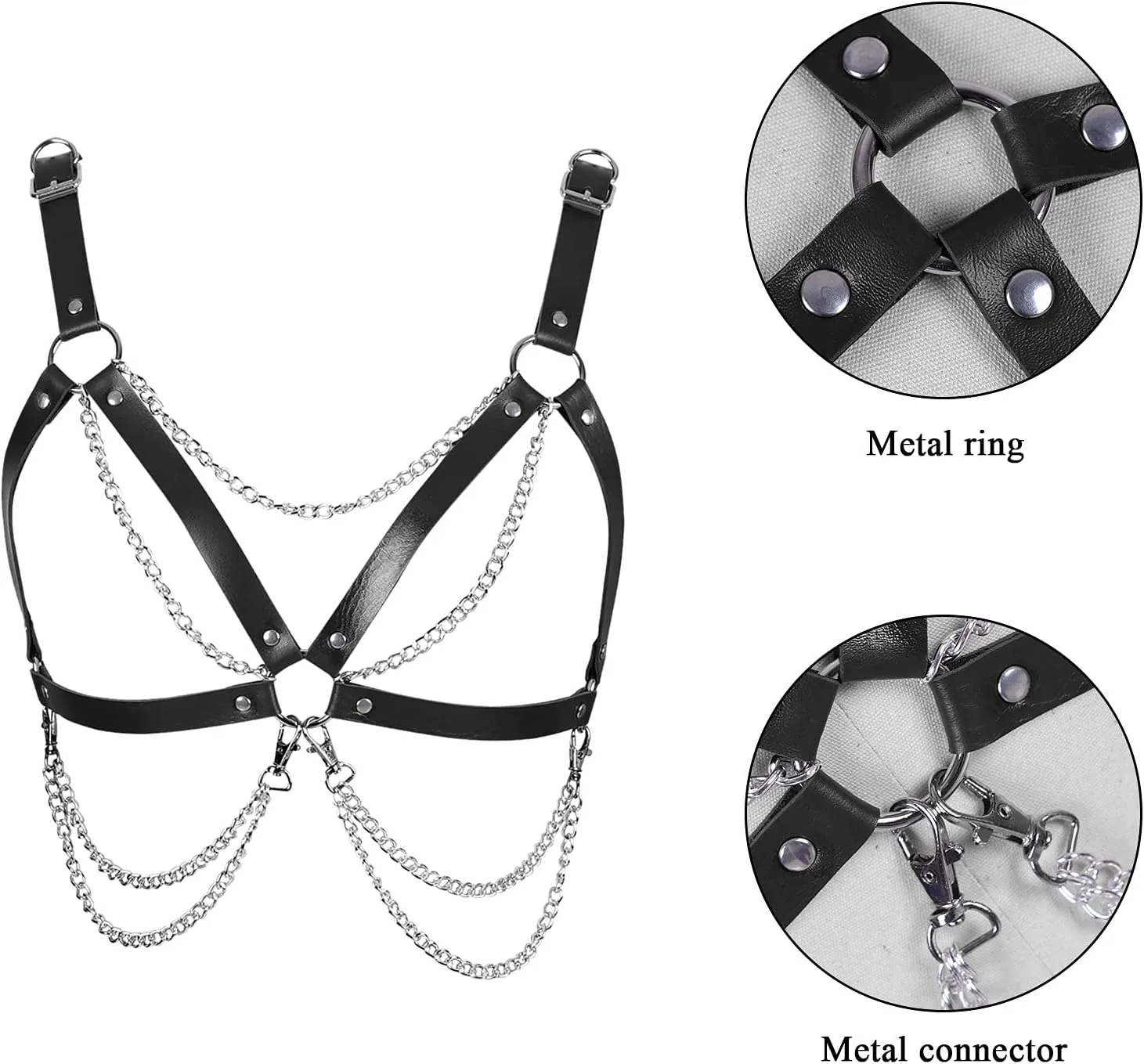 Leather Body Harness Bra for Women Punk Goth Tops Cage Strap Adjust Plus Size Festival Rave Costume
