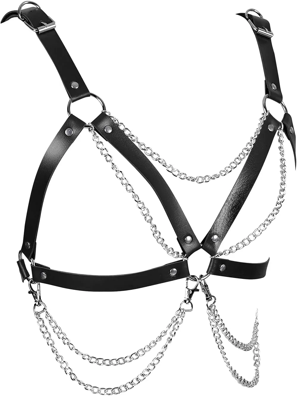 Leather Body Harness Bra for Women Punk Goth Tops Cage Strap Adjust Plus Size Festival Rave Costume