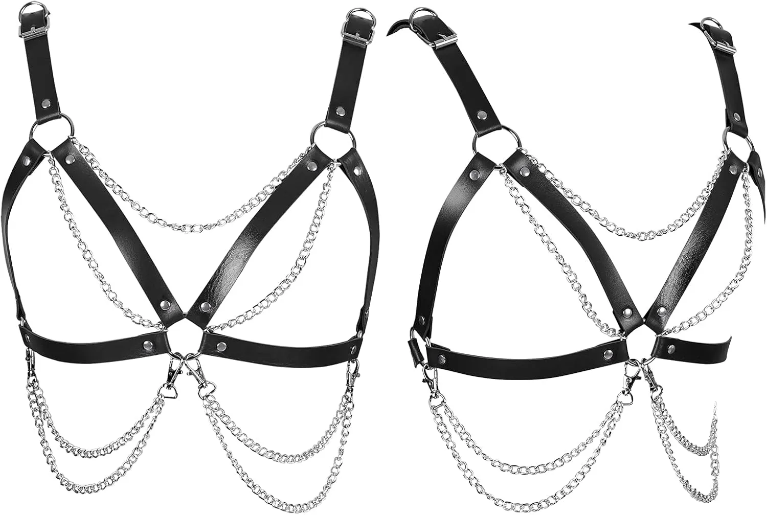 Leather Body Harness Bra for Women Punk Goth Tops Cage Strap Adjust Plus Size Festival Rave Costume