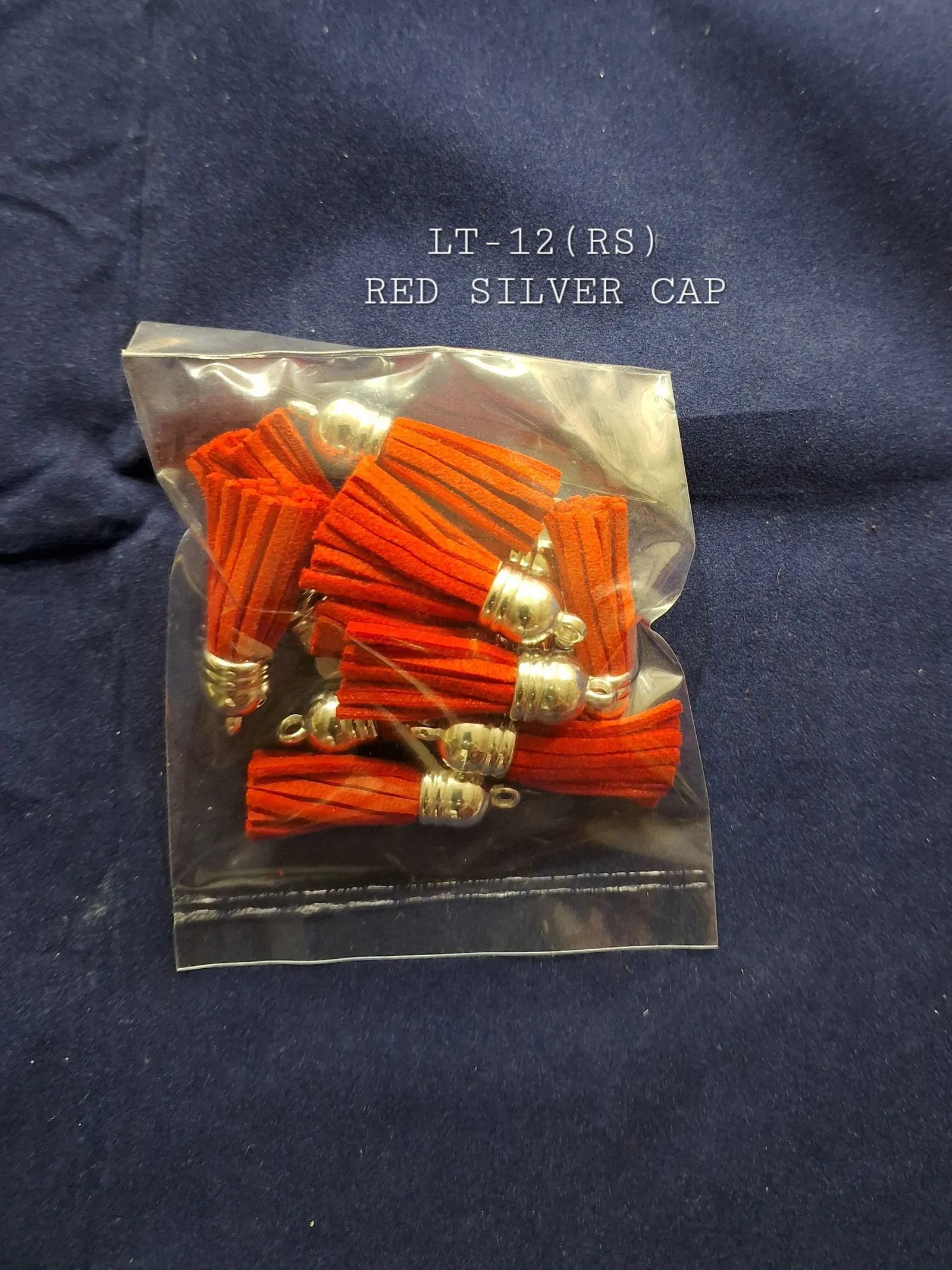 Leather Cord Tassels: Red Silver Cap