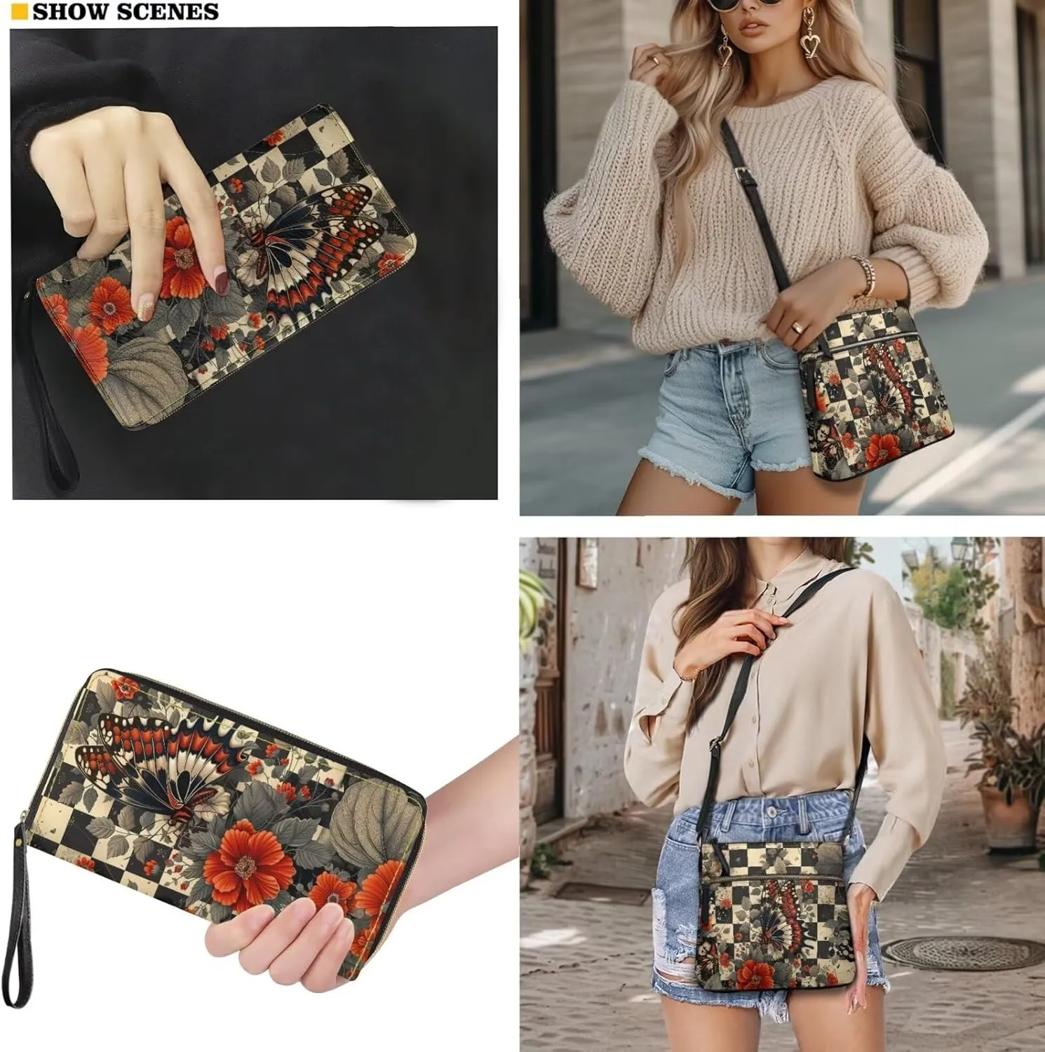 Leather Crossbody Purse Set for Women Girls, Multi Pockets Hobo Bag with PU Wristlet Wallet