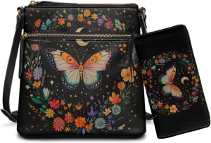 Leather Crossbody Purse Set Multi Pocket Hobo Bag Zipper Satchel Purse with Wristlet Wallet