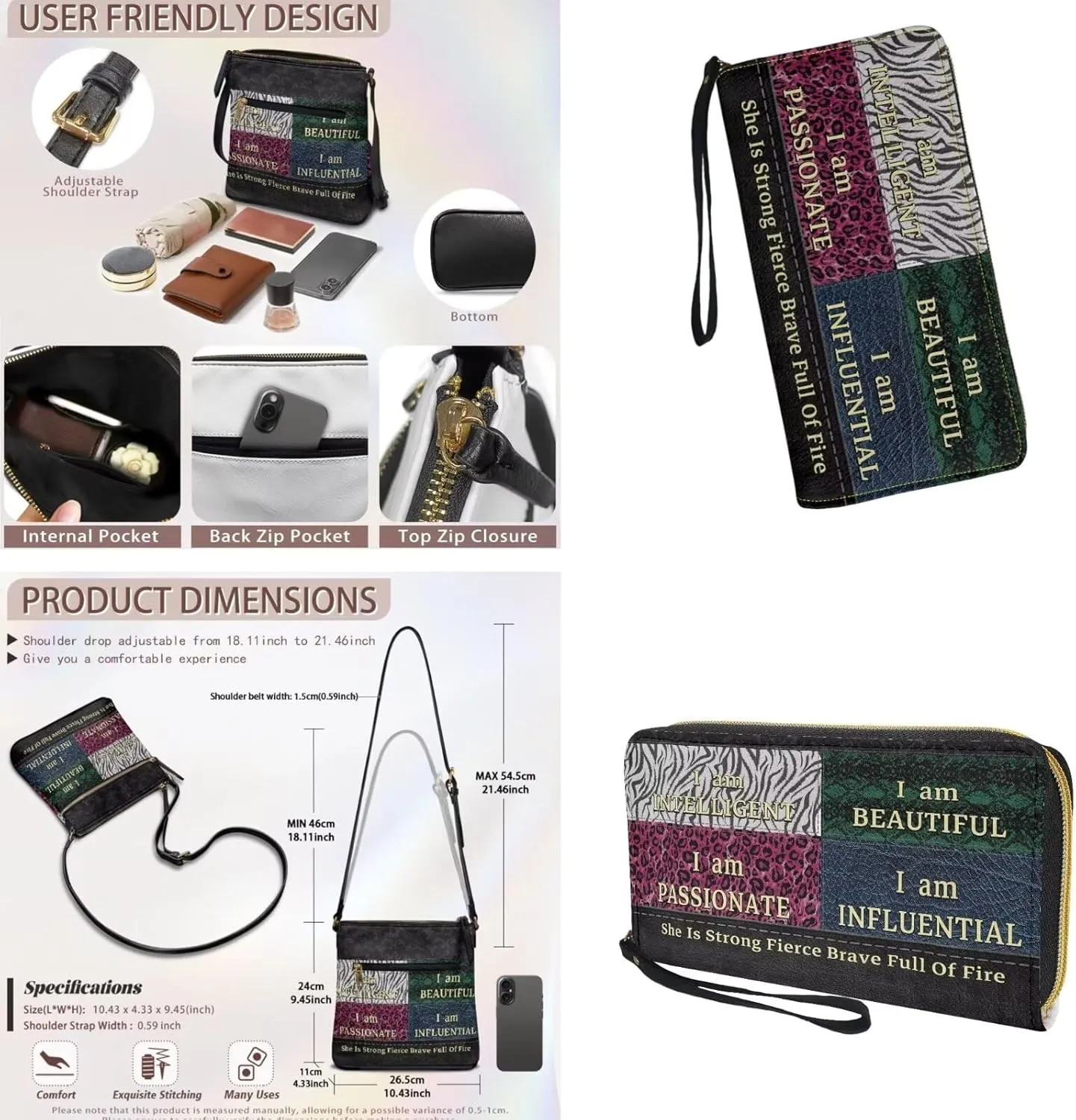 Leather Crossbody Purse Set Multi Pocket Hobo Bag Zipper Satchel Purse with Wristlet Wallet