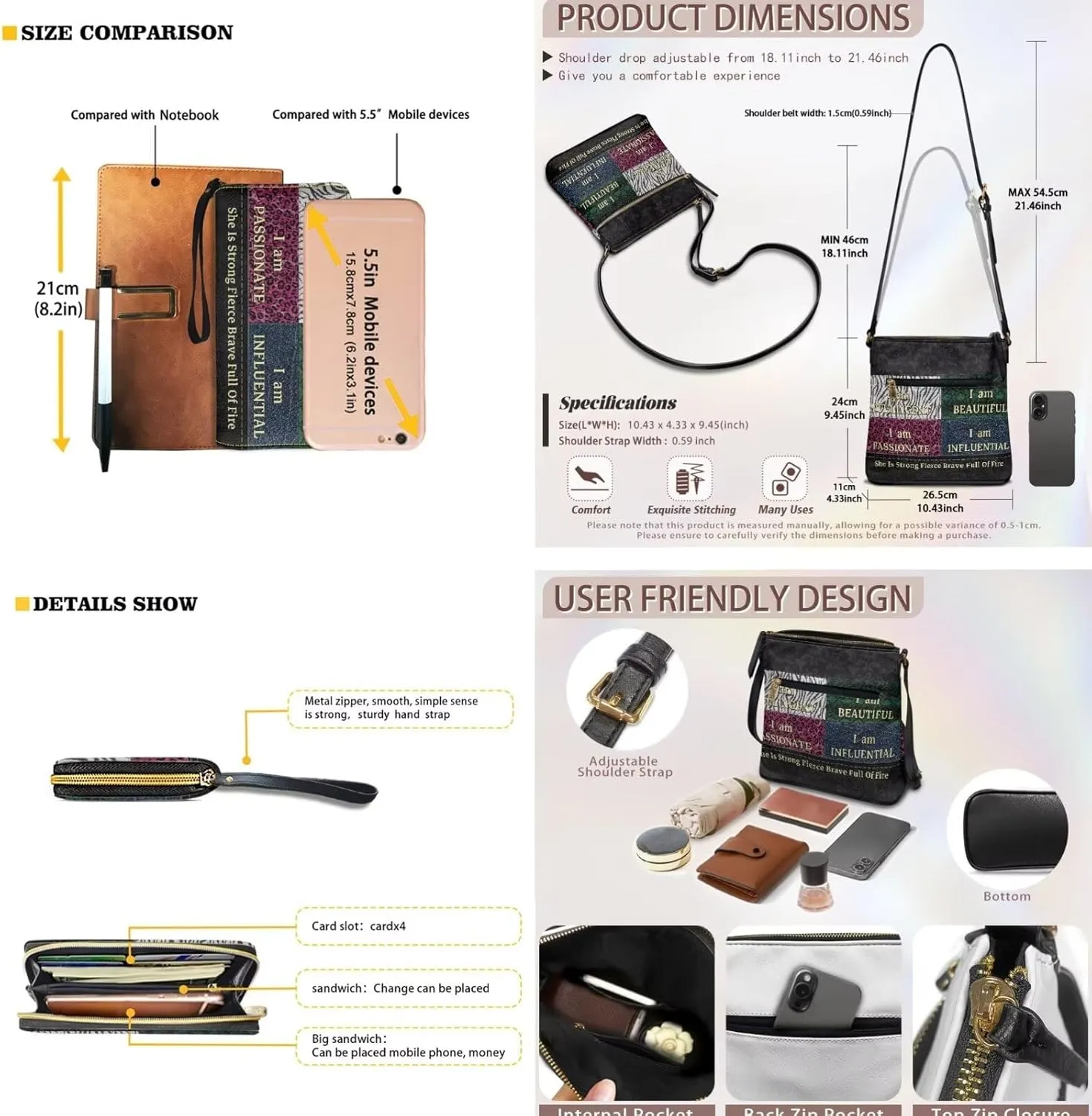 Leather Crossbody Purse Set Multi Pocket Hobo Bag Zipper Satchel Purse with Wristlet Wallet