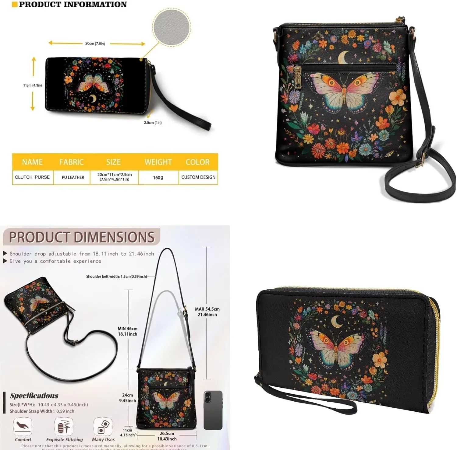 Leather Crossbody Purse Set Multi Pocket Hobo Bag Zipper Satchel Purse with Wristlet Wallet
