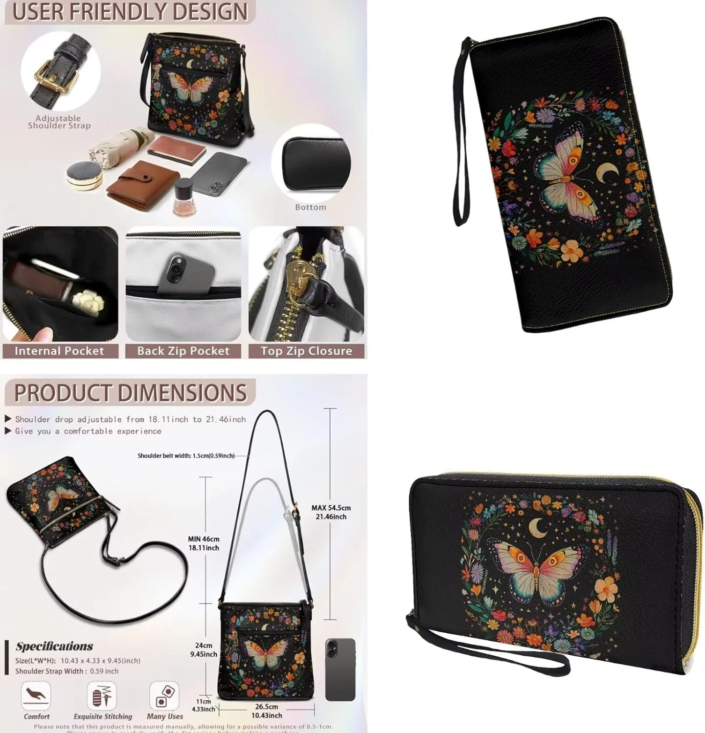 Leather Crossbody Purse Set Multi Pocket Hobo Bag Zipper Satchel Purse with Wristlet Wallet