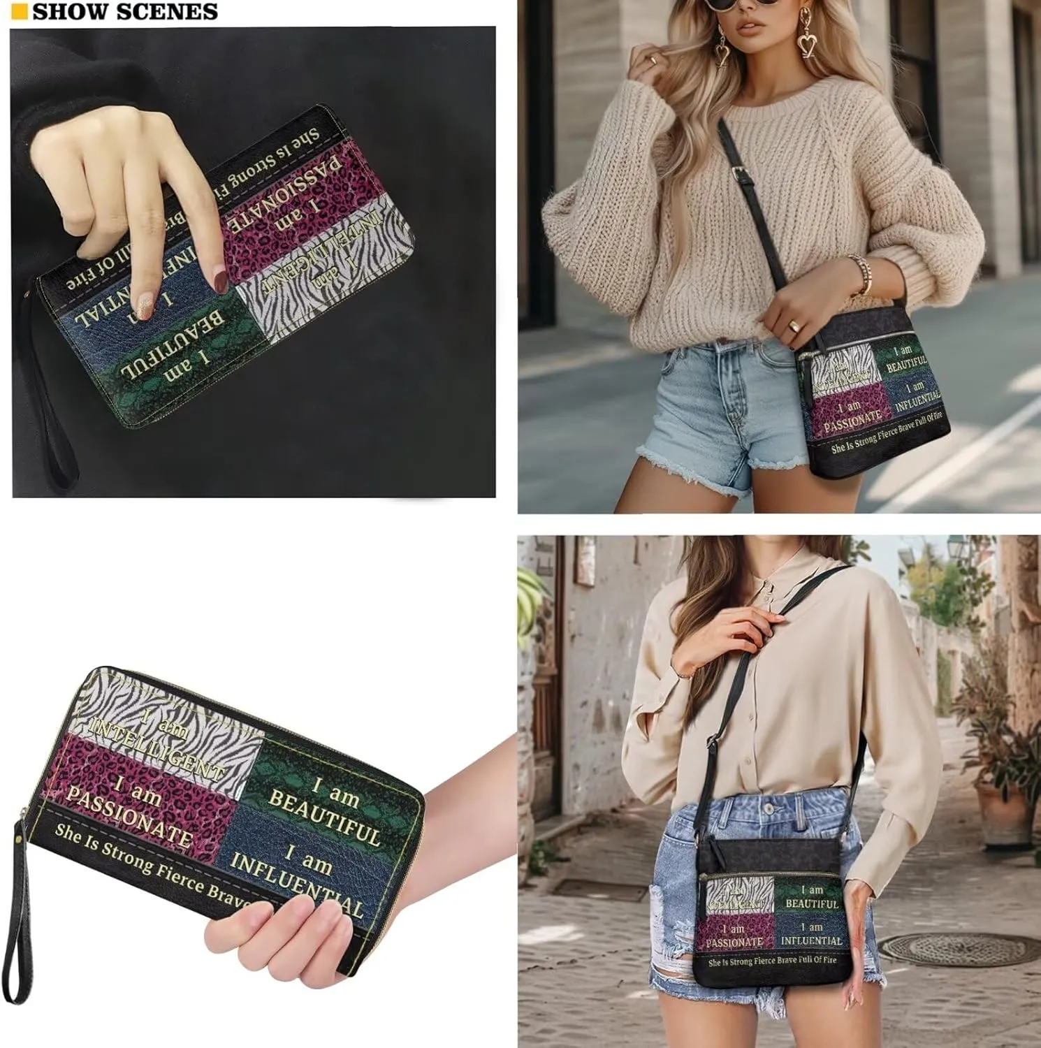 Leather Crossbody Purse Set Multi Pocket Hobo Bag Zipper Satchel Purse with Wristlet Wallet