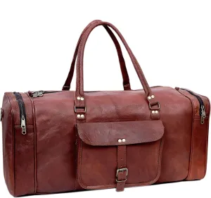 Leather duffel bag large 24 Inch Square Duffel Travel Gym Sports Overnight Weekender Leather Bag for men and women