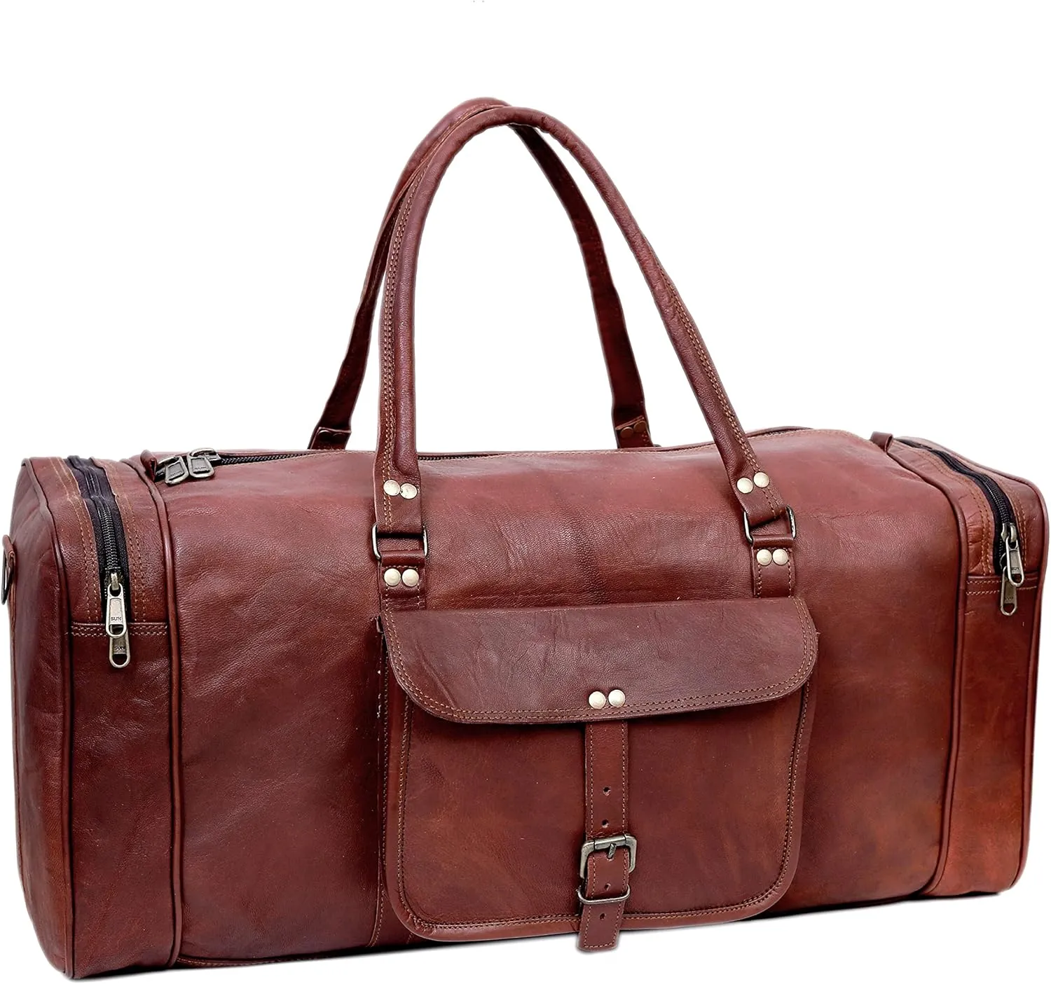 Leather duffel bag large 24 Inch Square Duffel Travel Gym Sports Overnight Weekender Leather Bag for men and women