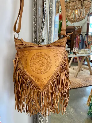 Leather Fringe Bag - Tan