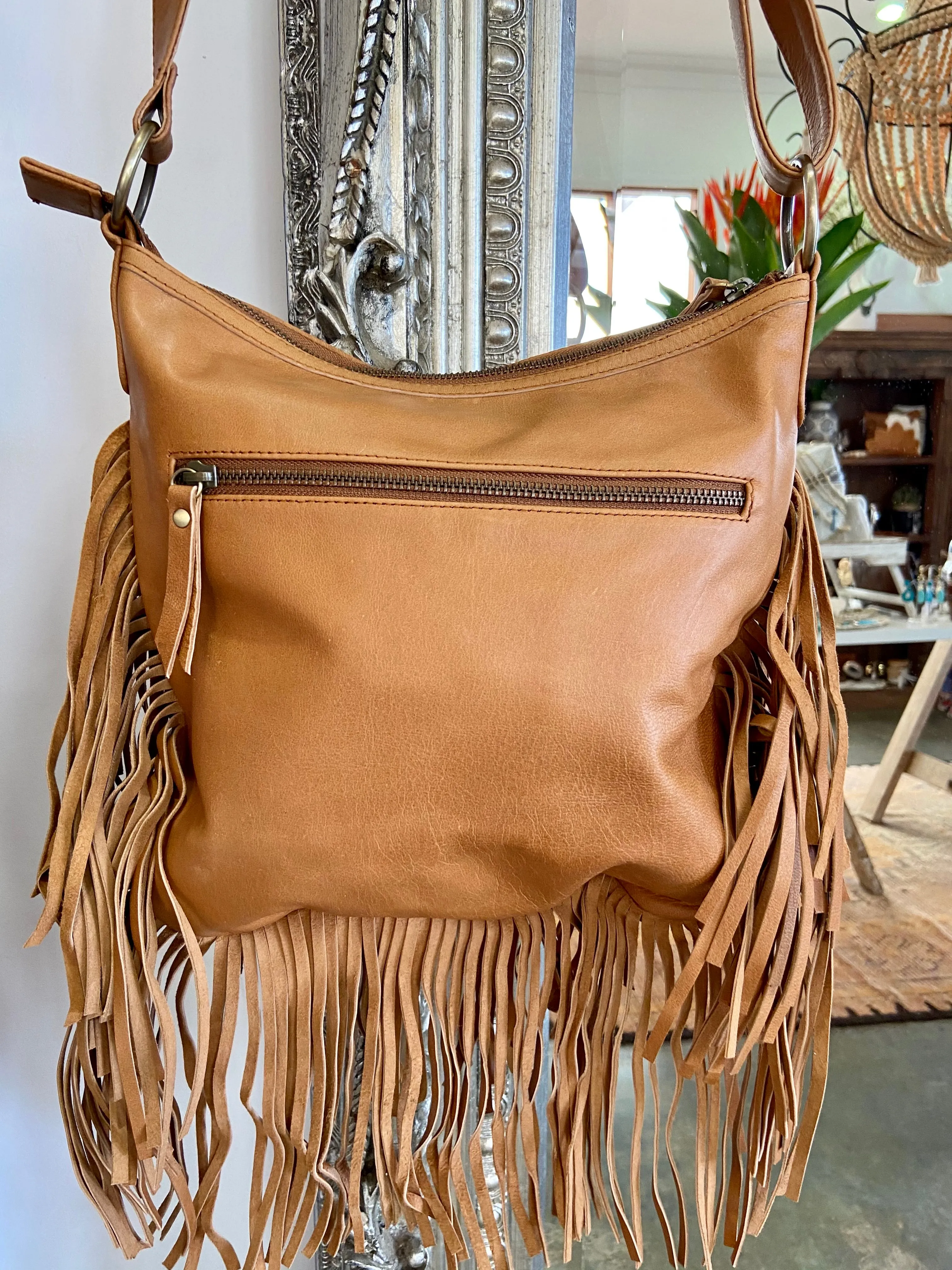 Leather Fringe Bag - Tan