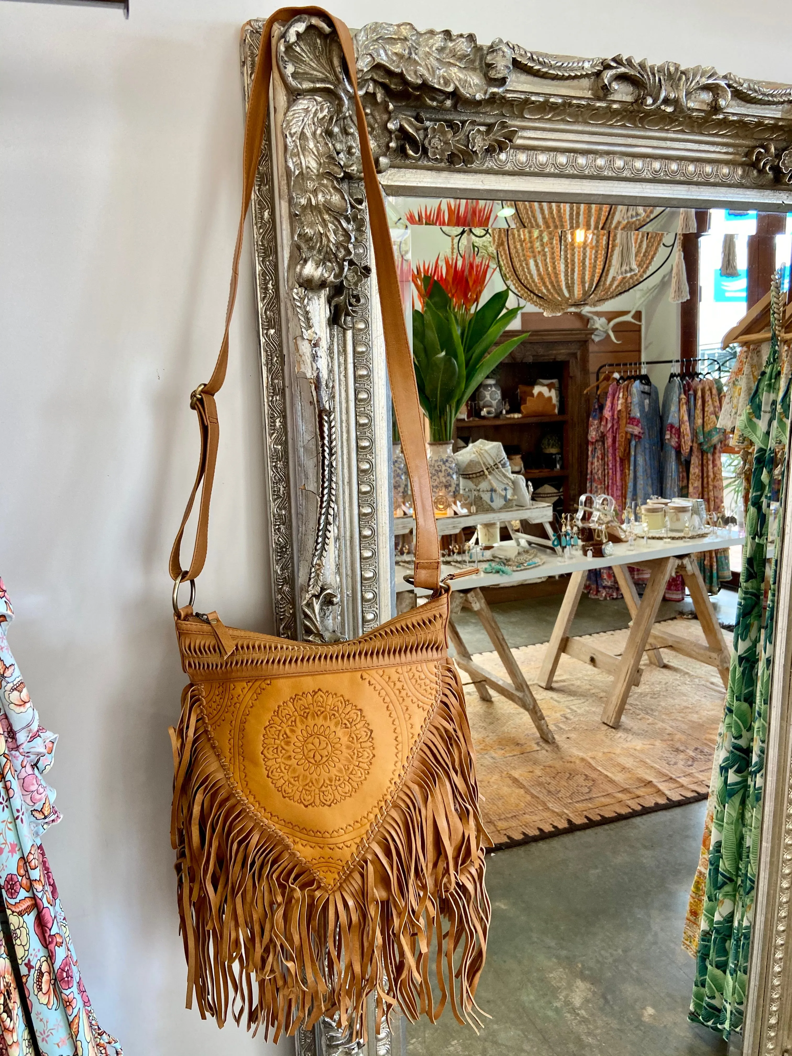 Leather Fringe Bag - Tan