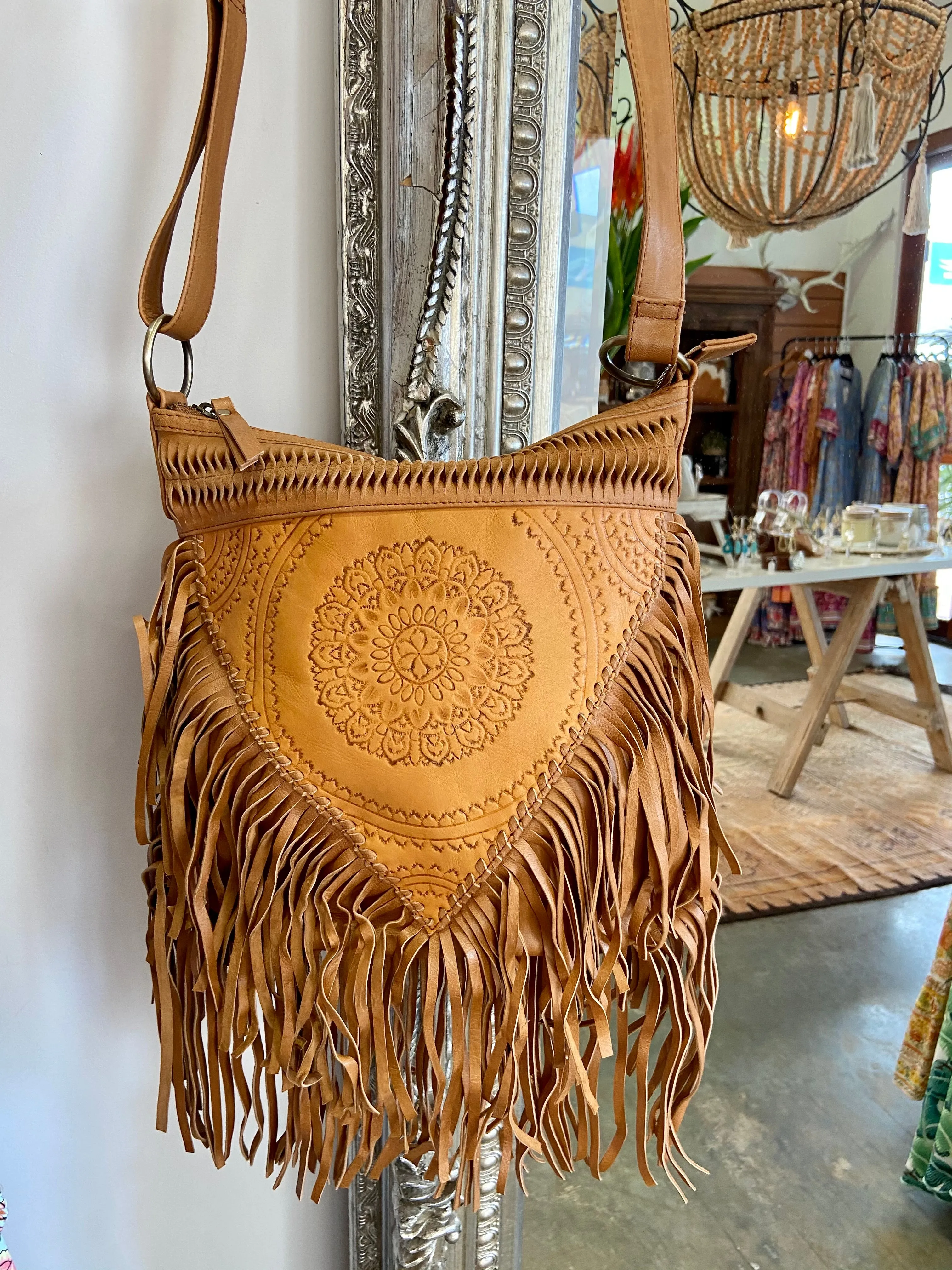 Leather Fringe Bag - Tan