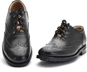 Leather Ghillie Brogue Kilt Shoes Traditional Scottish Piper and Highland Outfit Wedding Shoes Featuring Extra Long Laces & Leather Tassels - Sizes 6 – 17 Style – All Weather Sole Piper Color – Black