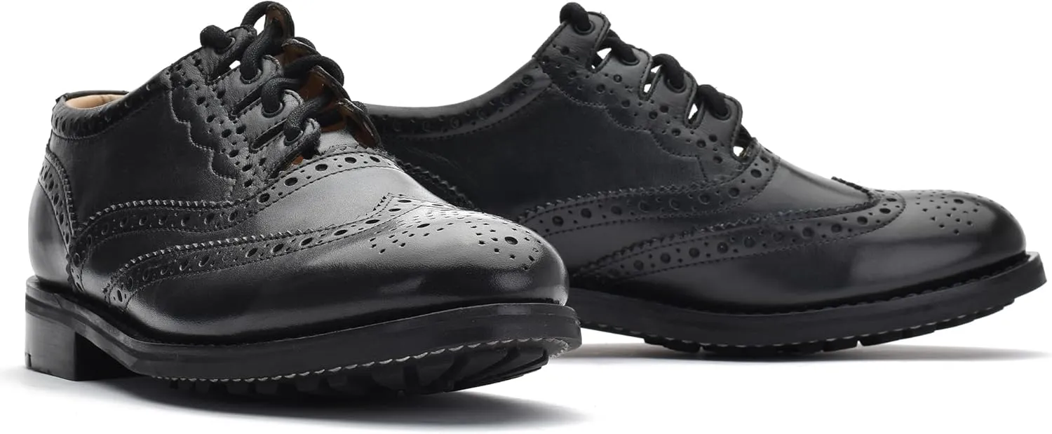 Leather Ghillie Brogue Kilt Shoes Traditional Scottish Piper and Highland Outfit Wedding Shoes Featuring Extra Long Laces & Leather Tassels - Sizes 6 – 17 Style – All Weather Sole Piper Color – Black