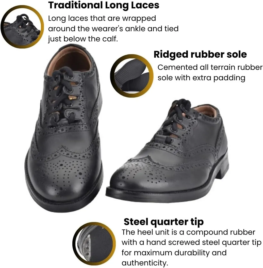 Leather Ghillie Brogue Kilt Shoes Traditional Scottish Piper and Highland Outfit Wedding Shoes Featuring Extra Long Laces & Leather Tassels - Sizes 7 – 15 Style - Comfort Piper Color - Black