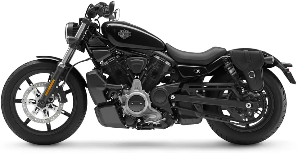 Leather Saddlebag Compatible with 2022-2025 Harley Davidson Nightster RH975, Nightster special – Quick Buckles – Side Motorcycle Bag – 100% Made in Italy (Wrinkled, Left)