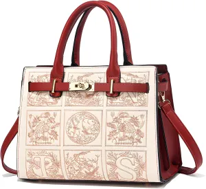 Leather Satchel Handbags for Women Tote Shoulder Bags vintage Crossbody Bag Purse Top Handle bag with Embroidery