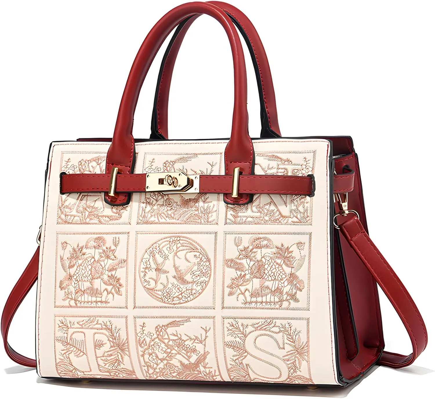 Leather Satchel Handbags for Women Tote Shoulder Bags vintage Crossbody Bag Purse Top Handle bag with Embroidery