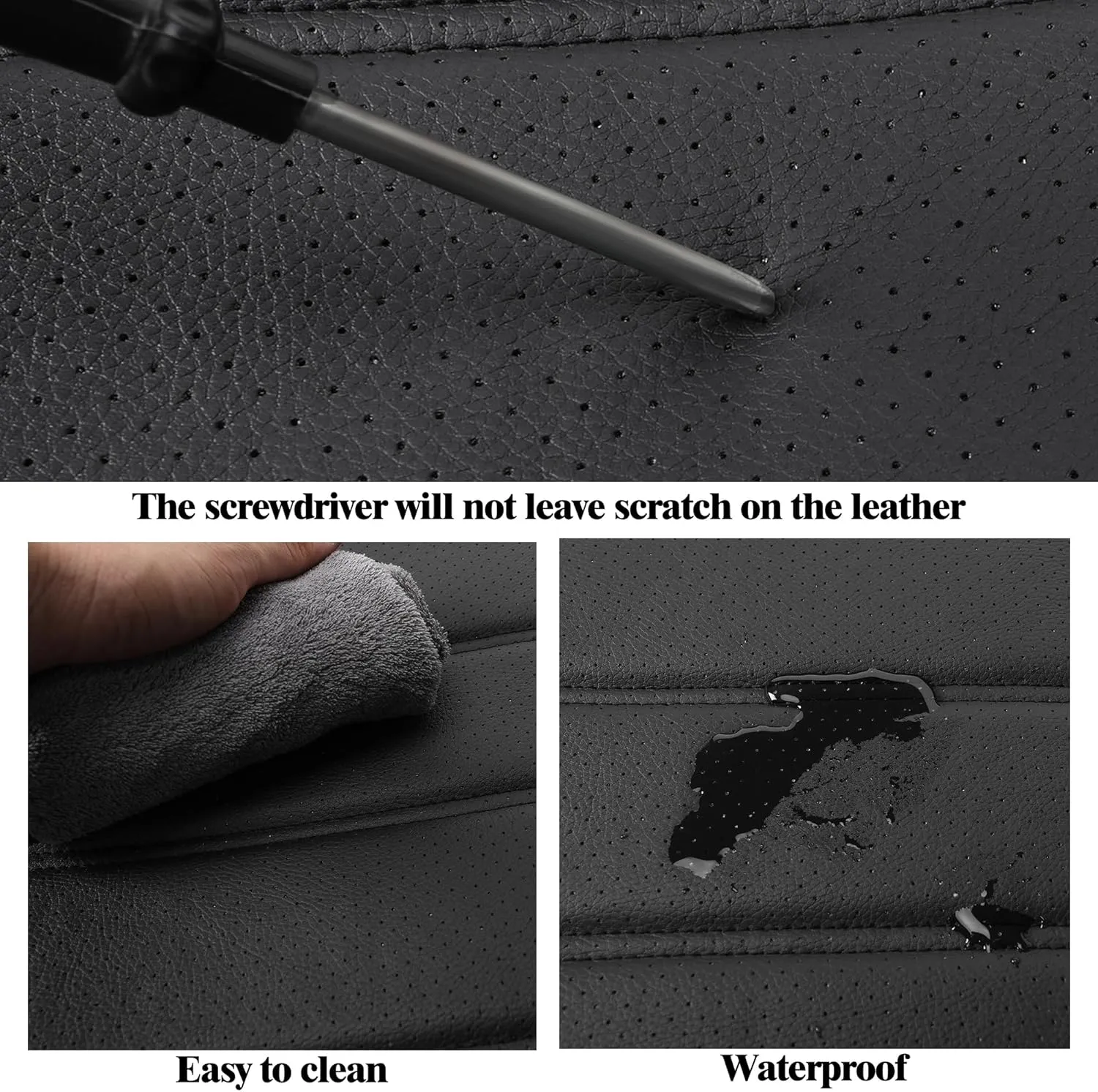 Leather Seat Covers,Breathable and Comfortable 3D Foam Back Support Car Seat Covers,Airbag Compatible,Automotive Seat Cover Protector Waterproof,Universal Fit for Cars,SUVs,Trucks,(2PCS,N5)