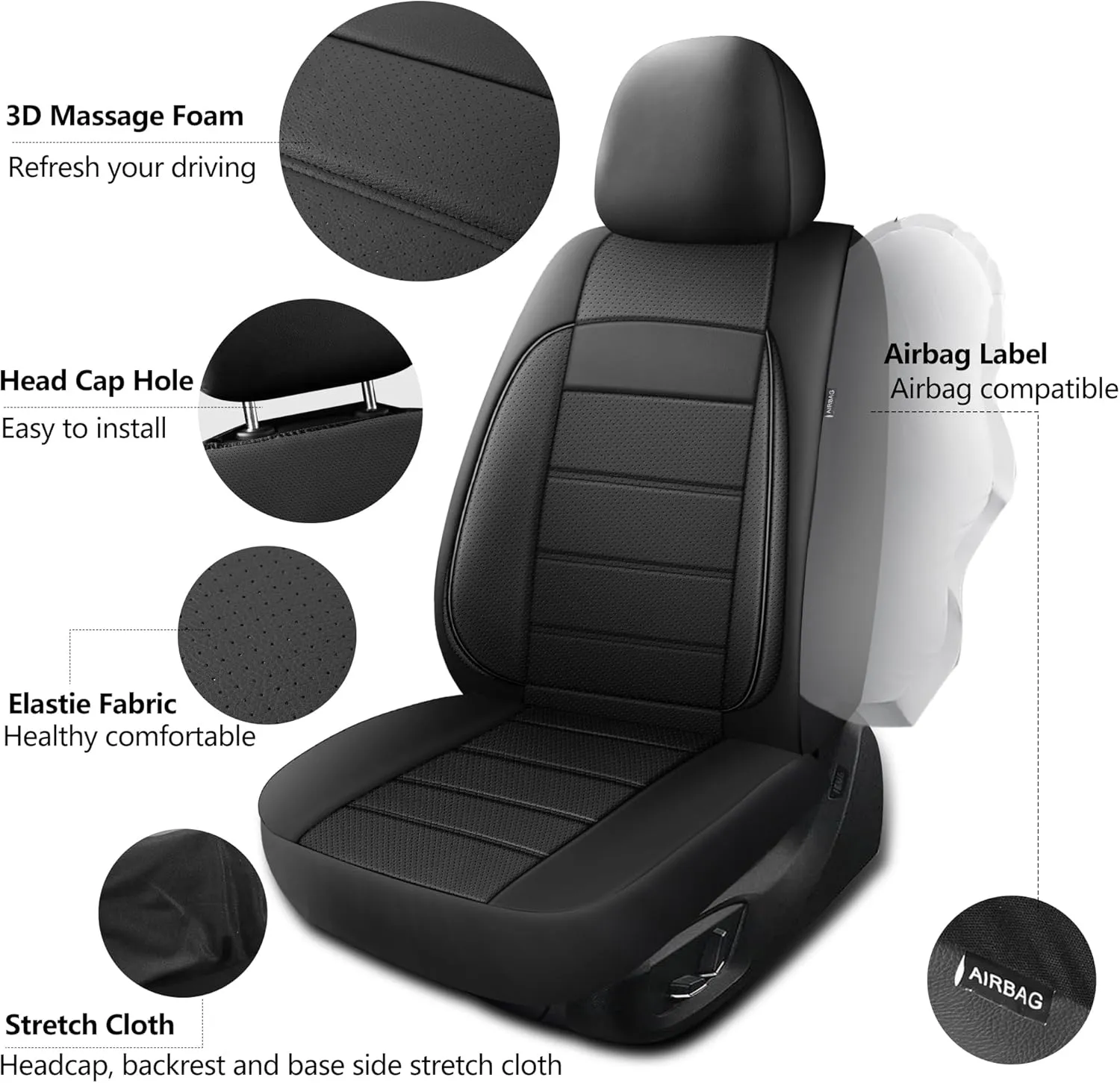 Leather Seat Covers,Breathable and Comfortable 3D Foam Back Support Car Seat Covers,Airbag Compatible,Automotive Seat Cover Protector Waterproof,Universal Fit for Cars,SUVs,Trucks,(2PCS,N5)