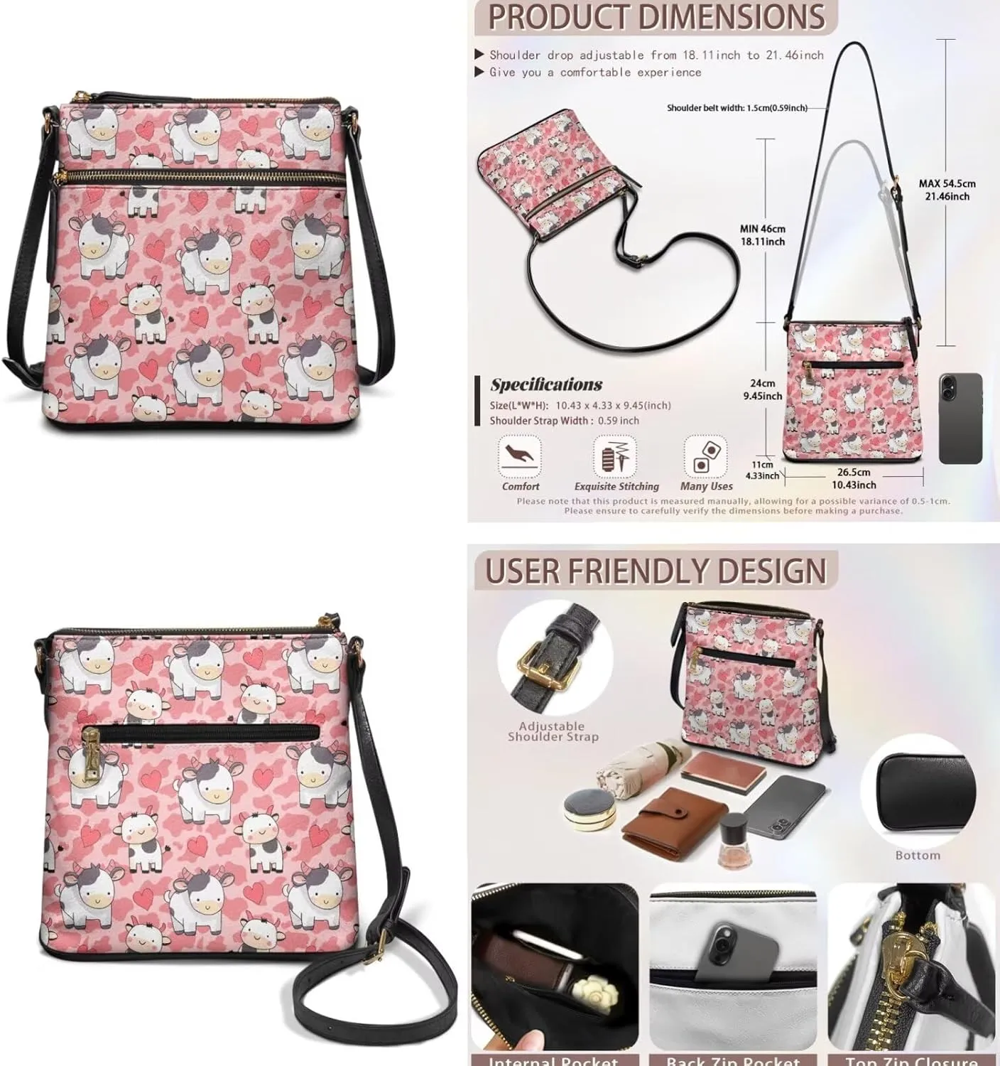 Leather Shoulder Bag for Women Crossbody 2 Pieces Satchel Purses for Women Wallet Purse for Women