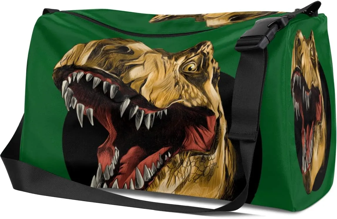 Leather Sport Gym Bag A Ferocious Portrait of A Dinosaur Weekender Bag for Women and Men Carry On Bag Alligator Travel Duffel Bag
