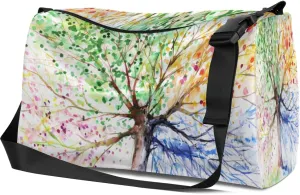 Leather Sport Gym Bag Four Seasons Tree Weekender Bag for Women and Men Carry On Bag Originality Travel Duffel Bag