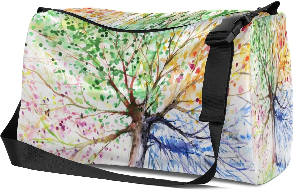 Leather Sport Gym Bag Four Seasons Tree Weekender Bag for Women and Men Carry On Bag Originality Travel Duffel Bag