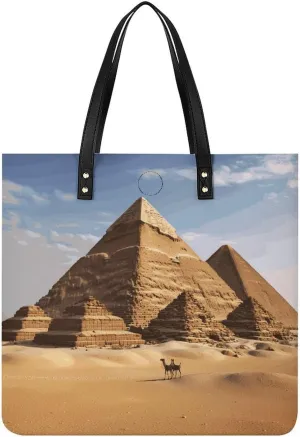 Leather Tote Shoulder Handbag Ancient Egypt Pyramid Tote Bag for Woman Shopping Bags for Work Travel
