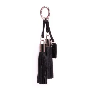 LEATHER TWIN TASSEL BLACK W/SILVER