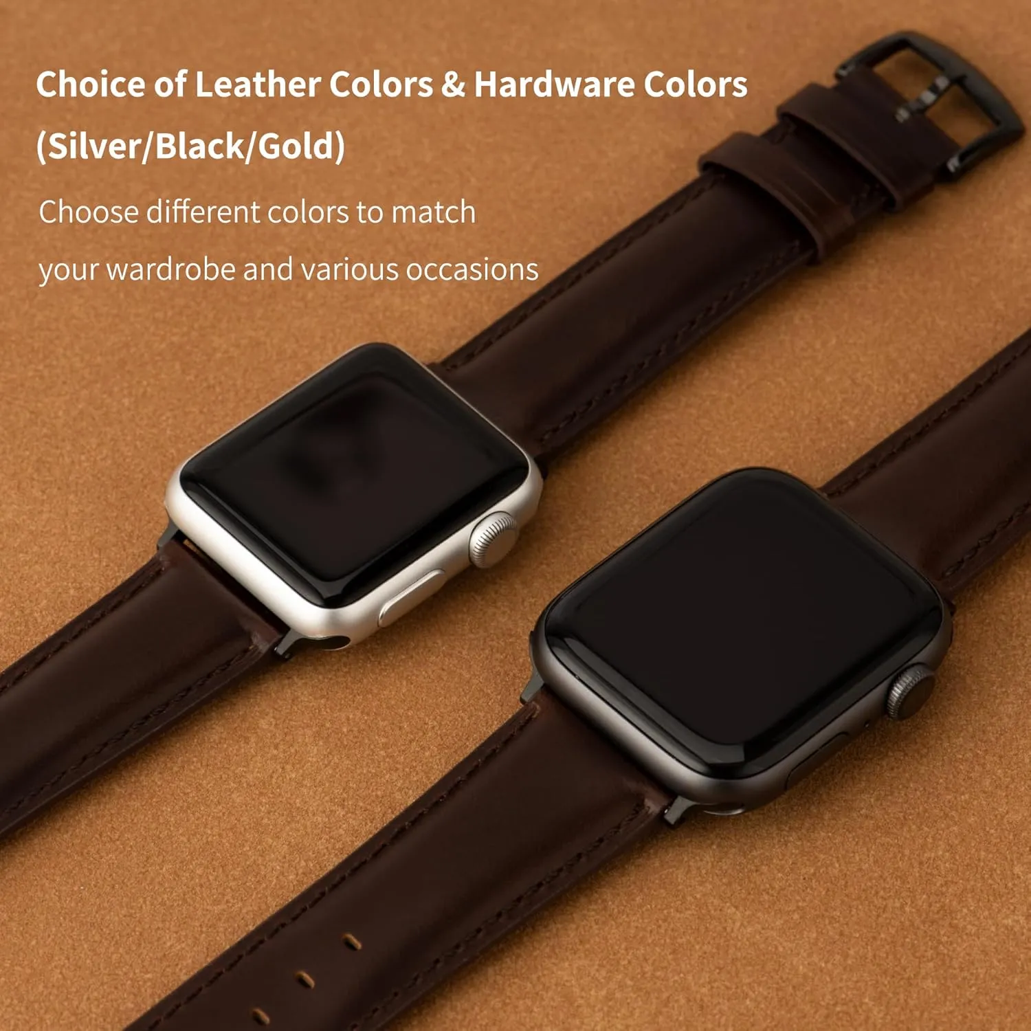 Leather Watch Bands Compatible with Apple Watch 49mm 46mm 45mm 44mm 42mm 41mm 40mm 38mm, Top Grain Genuine Leather Replacement Straps for iWatch Series 10 9 8 7 6 5 4 3 2 1 SE2/1 Ultra2/1