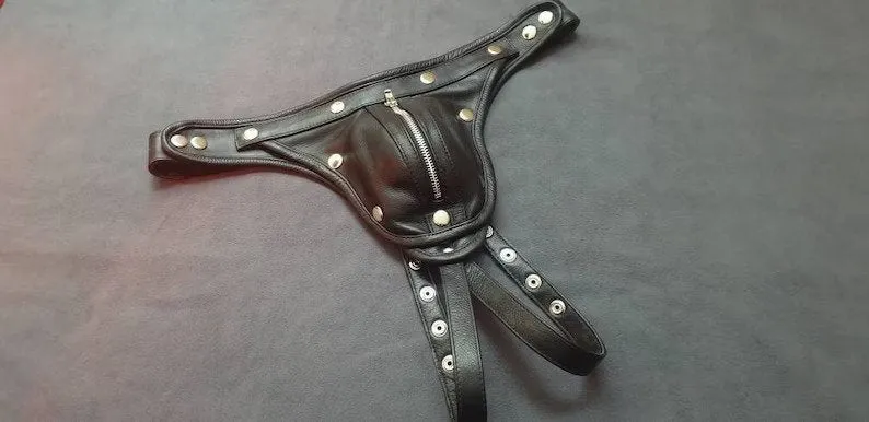 Leather Zipped Jockstrap | BDSM Underwear Fetish